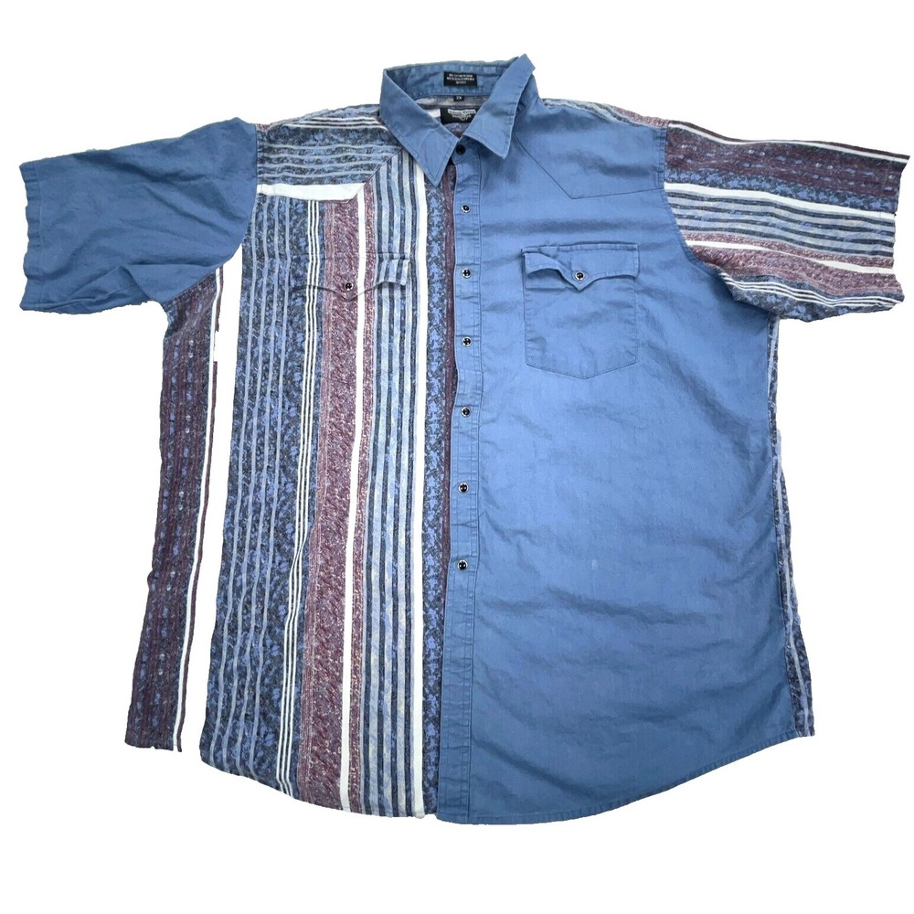 Vintage Youngbloods Western Shirt Men 2X Blue Pearl Snap Cowboy Yoke 90s Stripe